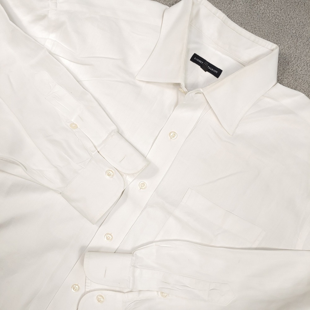 Robert Talbott White Herringbone Button Down - 100% Cotton Dress Shirt - 17.5-34
